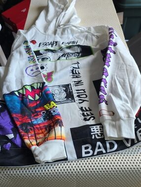 Sugarhill Graphic White Hoodie with Multicolor Prints